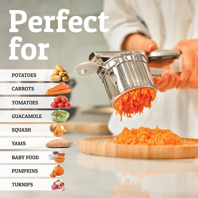 PriorityChef Large 15oz Potato Ricer, Heavy Duty Stainless Steel Potato Masher and Ricer Kitchen Tool, Press and Mash Kitchen Gadget For Perfect Mashed Potatoes - Everytime, Khaki