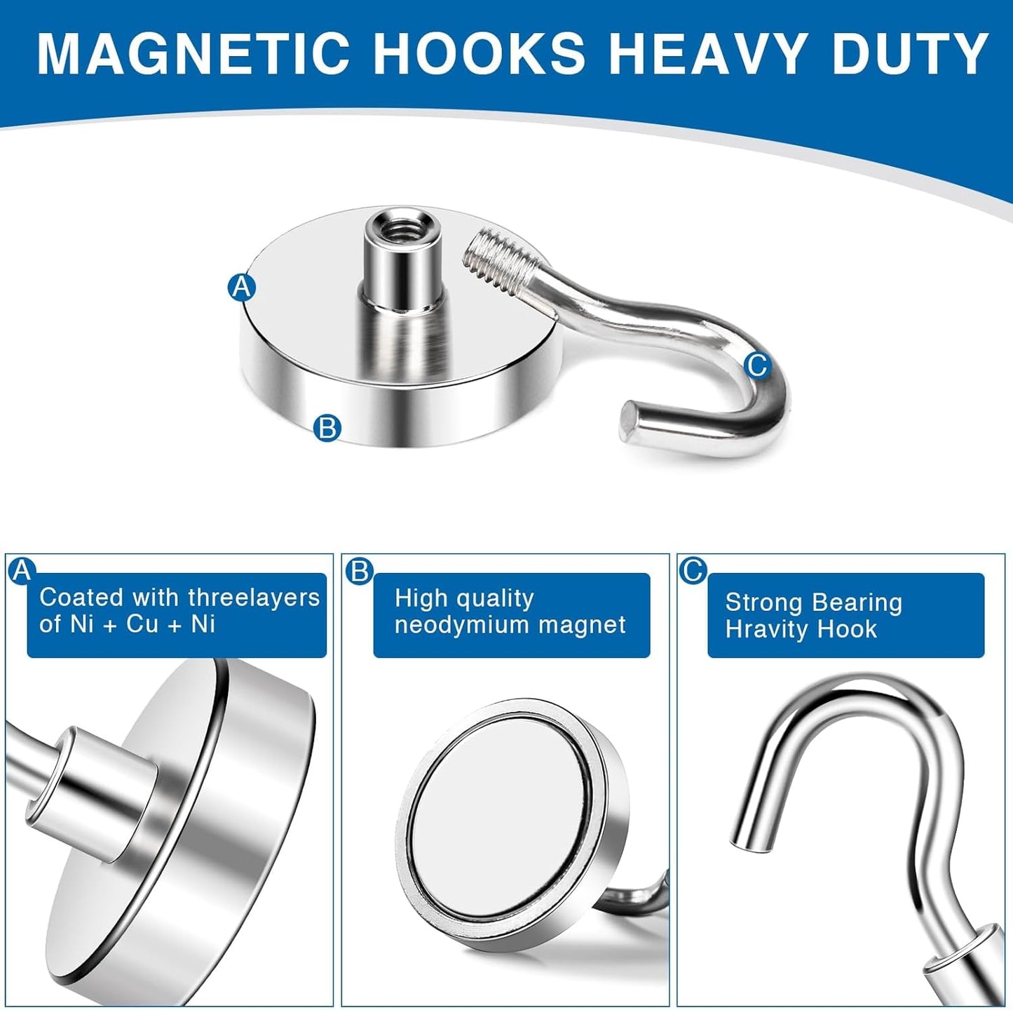 LOVIMAG Magnetic Hooks for Cruise Cabins, 40lbs Magnetic Hooks for Classroom, Strong Magnets with Hooks for Hanging, Neodymium Magnet Hooks for Fridge, Ceiling, Locker, Camper, Travel-12 Pcs