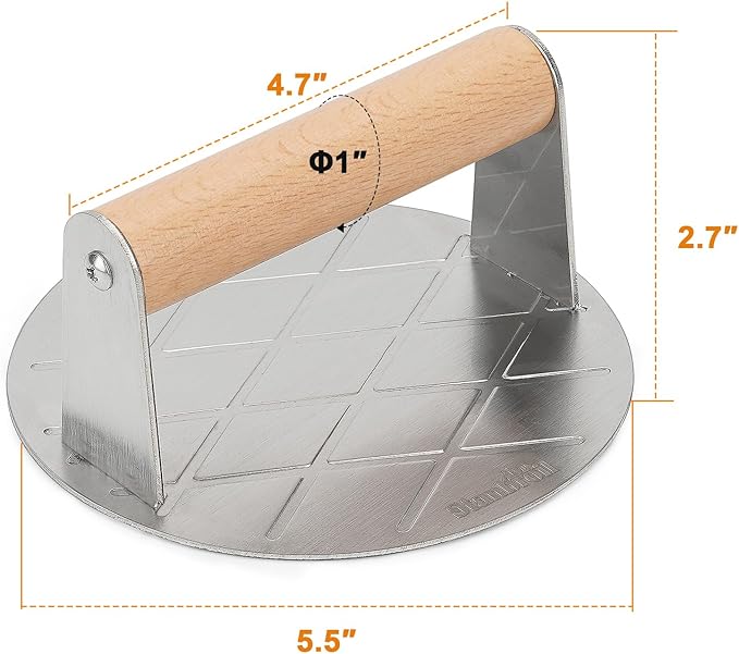 Stanbroil Stainless Steel Smash Burger Press, 5.5-Inch Round Burger Smasher, Non-stick Grill Burger Press for Flat Top Griddle