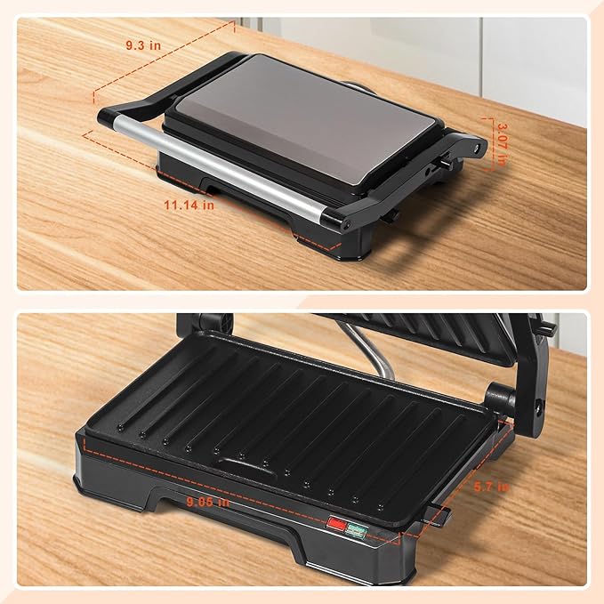 Small Panini Press Grill Sandwich Maker, Electric 3 in 1 Panini Sandwich Maker Grill, Open 180 Degrees for grill indoor, Perfect for Grilling Steaks, Burger, Sandwich, Non-stick Pan, Black