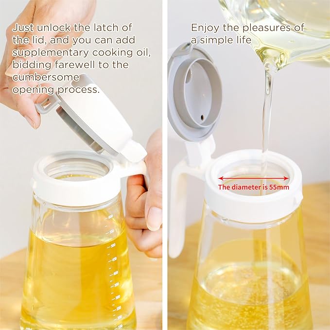 Auto Flip Glass Olive Oil Dispenser Bottle With Scale - 22oz Clear Cruet for Kitchen