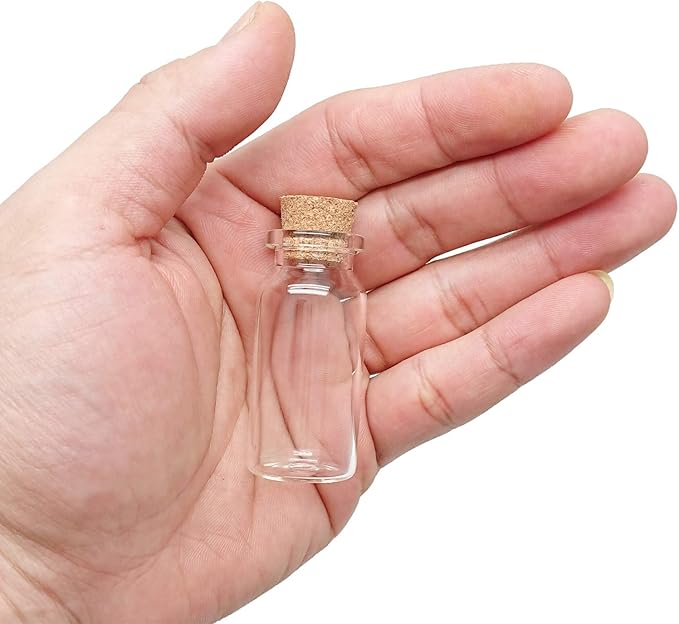 Axe Sickle 10 mL Cork Stopper Glass Bottles Mini Transparent Glass Bottles 24 Pcs.