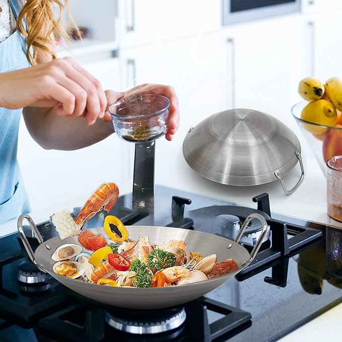 MDEOOSKY 26cm/10.23in Wok Thickened Stainless Steel Wok Pan Dual-Handled Frying Pan for Chinese Style Stir-Fry, Restaurant, Stove Top