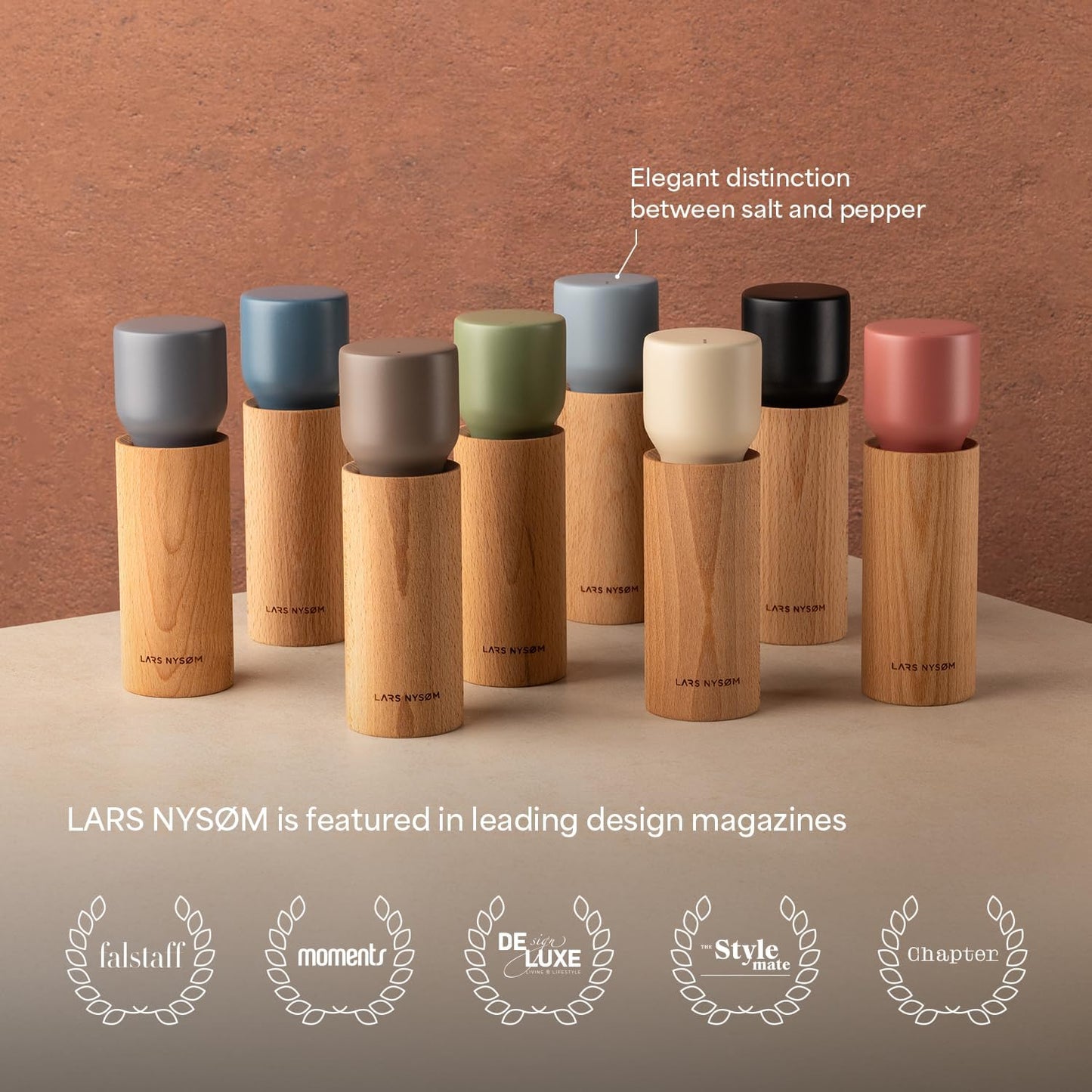 LARS NYSØM Wooden Salt and Pepper Grinder Set Manual - Salt and Pepper Mills with Adjustable Ceramic Grinder - Elegant Beechwood Pepper and Salt Mill Set for Dining Table (Blue/Gray)