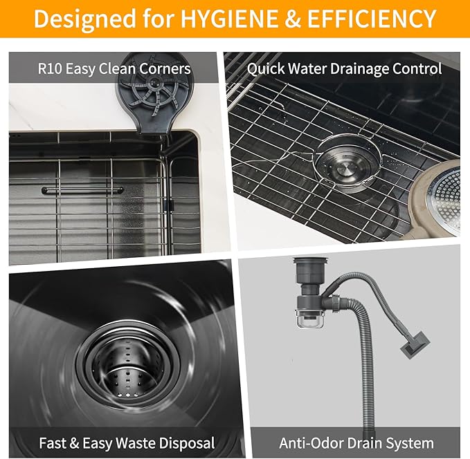 30 Inchs Undermount Kitchen Sinks, 30 x 19 x 9 Inch Black-Grey Single Bowl Sink,16 Gauge Stainless Steel Nano Black Sink with Accessories for Workstation, Prep Kitchen, Bar Sink(new)