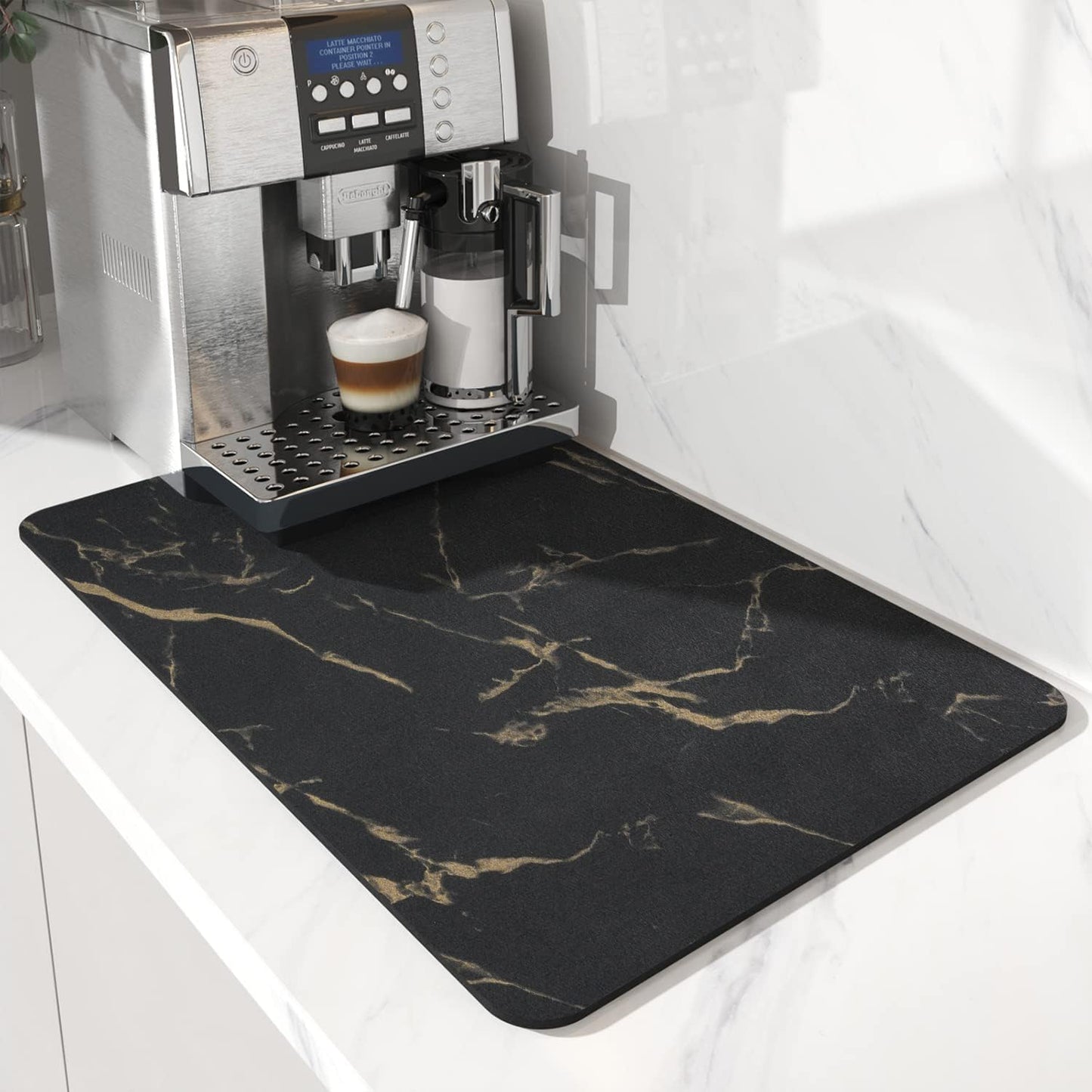 AMOAMI Coffee Mat Hide Stain Rubber Backed Absorbent Dish Drying Mat for Kitchen Counter - Fits Under Coffee Maker or Machine