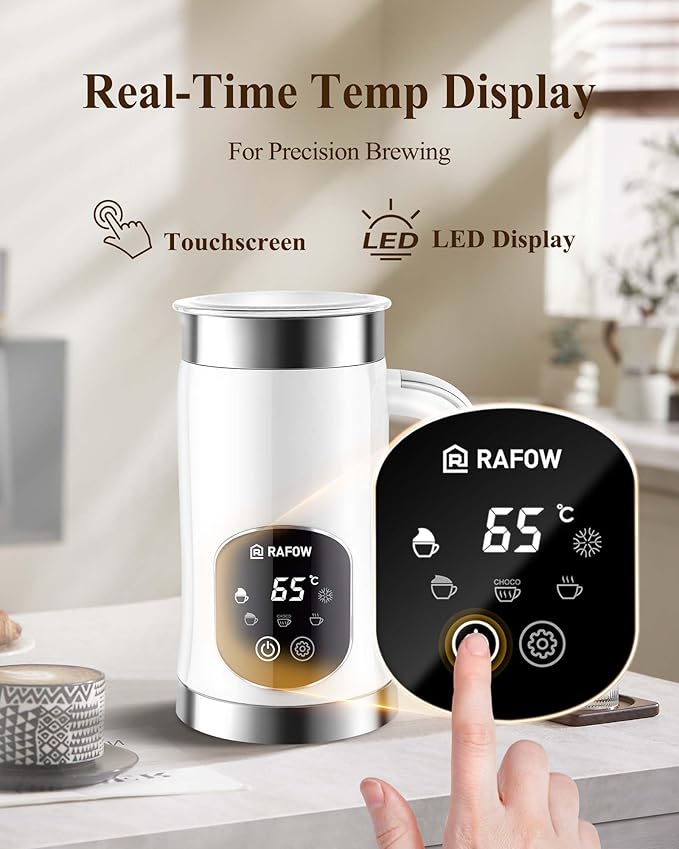 5-in-1 Milk Frother and Steamer - Upgraded Automatic Milk Steamer 11.8oz Hot & Cold Foam Maker and Milk Warmer with LED Display Touch Screen & Two Whisks for Latte,Cappuccinos,Silent Working,120Volts