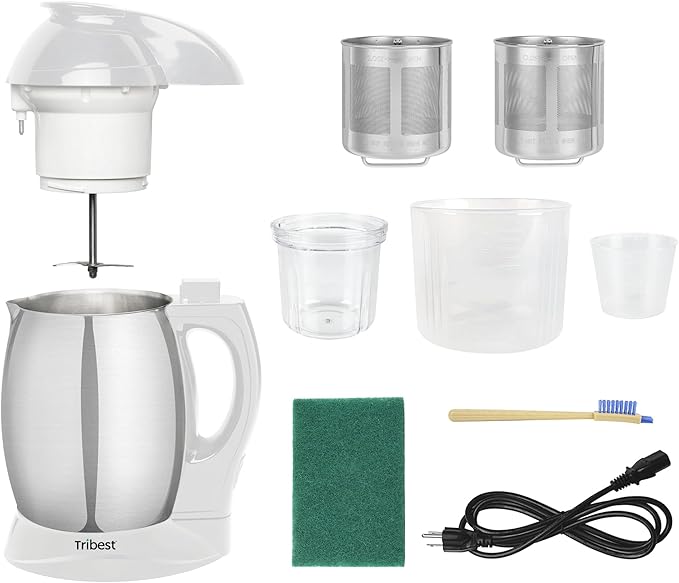 Tribest Soyabella SB-130 Deluxe Automatic Nut Milk Maker & Soy Milk Maker Machine, White/Stainless Steel