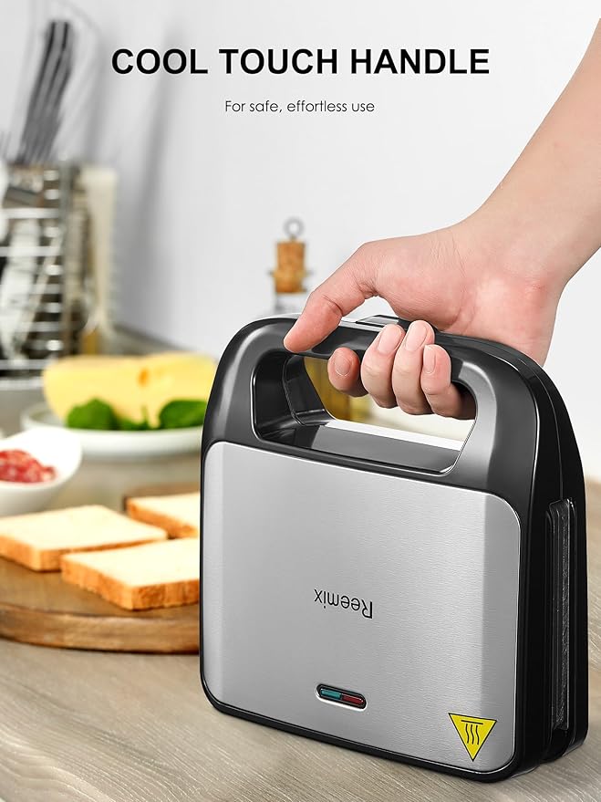 Reemix 3-in-1 Waffle, Grill & Sandwich Maker, Panini Press Grill and Waffle Iron, Black