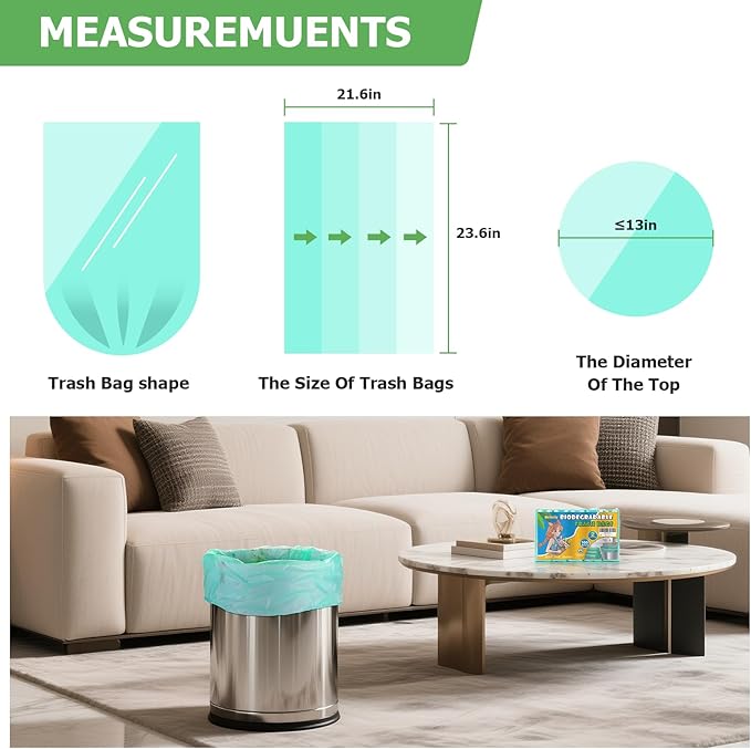 6 Gallon Trash Bags Compostable Green - Heihaily Medium Garbage Bags Strong Thick Bulk 100 Count Biodegradable Unscented for Home and Kitchen Office Liners Waste Basket Can