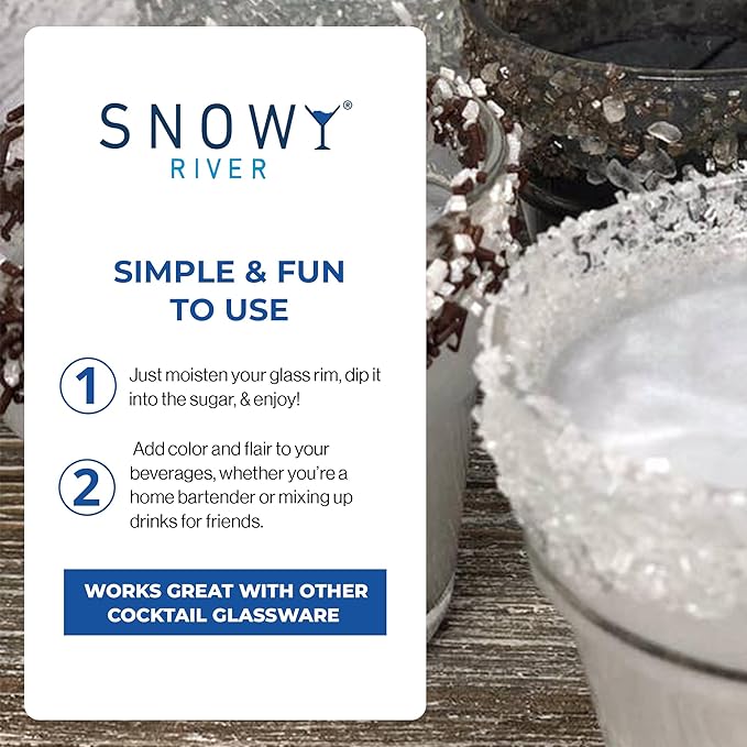 Snowy River Clear, Cocktail & Margarita Sugar Rimmer - Vibrant Color Glass Rimming Sugar with Medium Crystal Texture - 16oz
