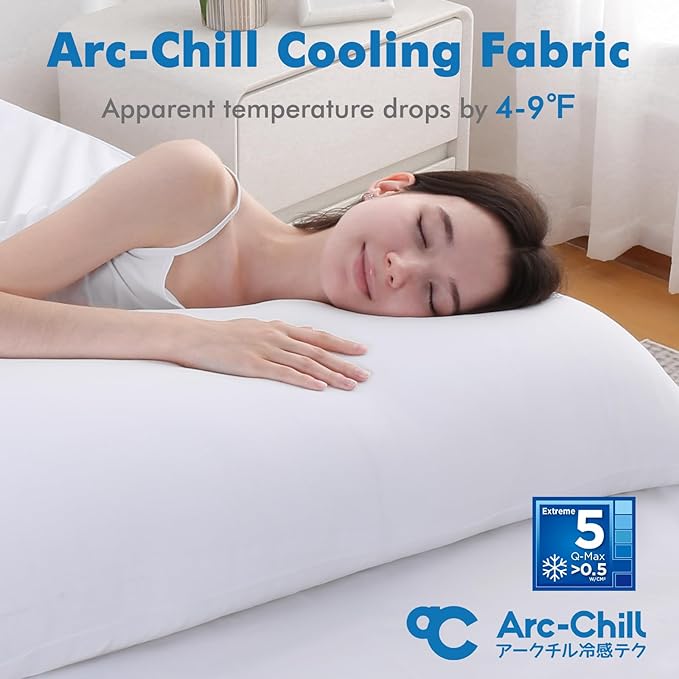 Avolare Cooling Pillow Cases, Arc-Chill Q-max>0.5 Body Pillowcases for Hair Skin and Hot Sleepers, Soft Silky 20" x 54" Summer Long Pillow Cover with Zipper 1 Pack - White