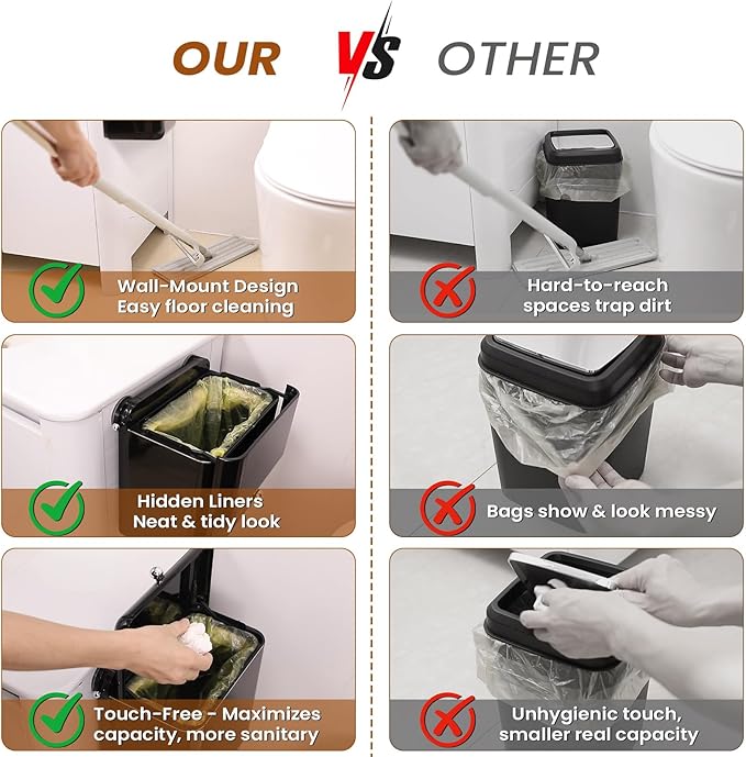 7-Piece Black Bathroom Set with Suction Wall Trash Can - Space Saving Organizer Kit with Toilet Brush, Liquid & Foam Soap Dispenser, Toothbrush Holder, Cup, Soap Dish for Bathroom Kitchen