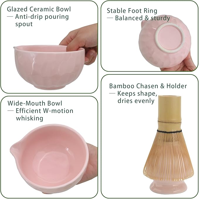 Matcha Whisk Set – 10 Pcs Matcha Kit with Sakura Pink Bowl and Whisk – Ceremonial Matcha Kit, Matcha Starter Kit & Accessories – Japanese Matcha Set Gift for Tea Ceremony and Matcha Lovers