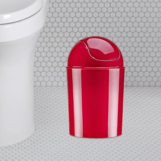 Umbra 1.25 Gallon Mini Waste Can with Removable Swing-Top Lid - Small Garbage Bin for Kitchen, Bathroom, Bedroom, Office - Compact Trash Can Fit Under Tables & Counters - Red