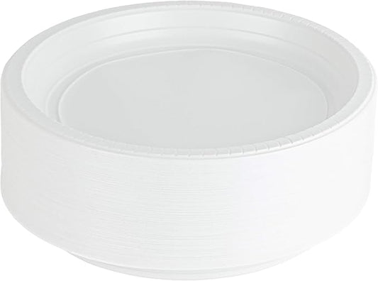 PLASTICPRO Round Plastic Plates Microwaveable, Disposable, White, Dinnerware (200, 10" Inch Plates)
