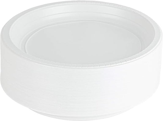 PLASTICPRO Round Plastic Plates Microwaveable, Disposable, White, Dinnerware (400, 10" Inch Plates)