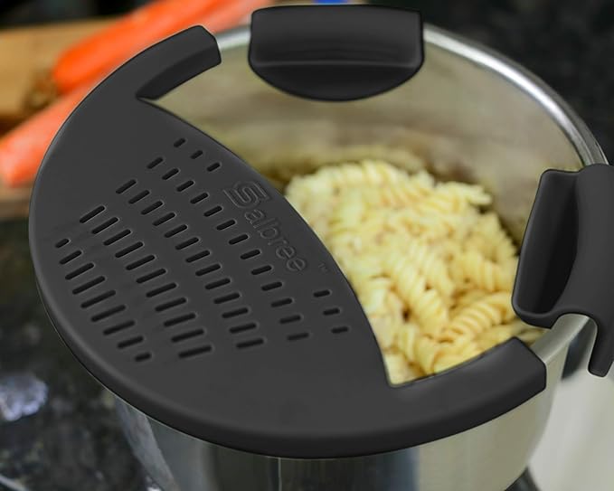 Salbree Silicone Snap Strainer fits the 6qt Instant Pot and Snaps to the 6 quart Instapot Pressure Cooker Inner Pan Small Mitts Set Included, for Straining Vegetable and Ground Beef Grease (black)