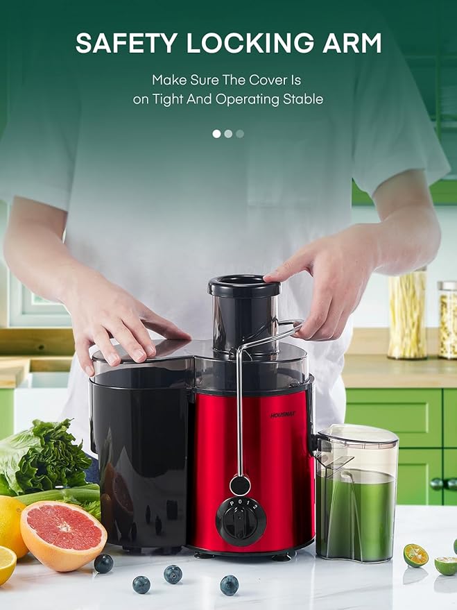 Juicer Machine, HOUSNAT Centrifugal Juicer 400 W Motor, 65MM Wide Chute for Whole Fruit and Vegetables, Juice Extractor with 3 Speeds, Upgraded Version Quick Juicing, Easy to Clean, BPA Free, Rot