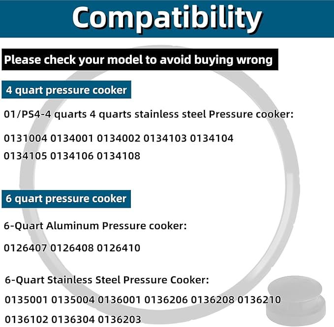 09936 Pressure Cooker Sealing Ring, Overpressure Plugs Fit for Presto Pressure Cooker, Model 4 Quart 6 Quart, Replace 0126002 0136102 0136403 0136304 0136001 0216001