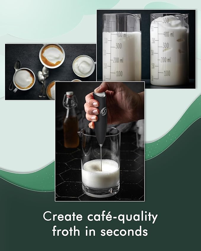 Milk Frother Wand Coffee Frother Handheld Drink Mixer Handheld with 2 Whisks Electric Whisk Stirrers Electric Milk Frother for Coffee Mixer Wand Milk Foamer-Black