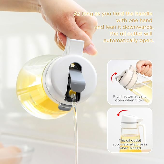 Auto Flip Glass Olive Oil Dispenser Bottle With Scale - 22oz Clear Cruet for Kitchen