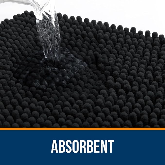 OLANLY Bathroom Rugs Sets 2 Piece, Soft Absorbent Chenille Bath Mats and U-Shaped Contour Toilet Mat Area Rug Set, Machine Washable Bath Carpet, Home Decor Accessories(24"x16"+24"x20", Black)