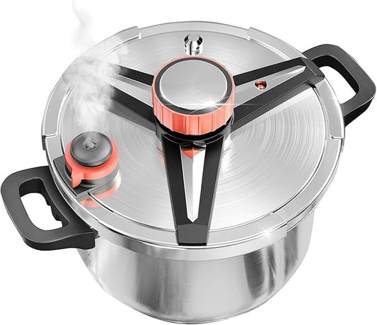 18/8 Stainless Steel Pressure Cooker 10 QT, [Save 70% Cooking Time] Olla De Presion with Food-Grade Body [One Hand Operation] Rotating Lock/Unlocking Lid System, Steam Rack Included
