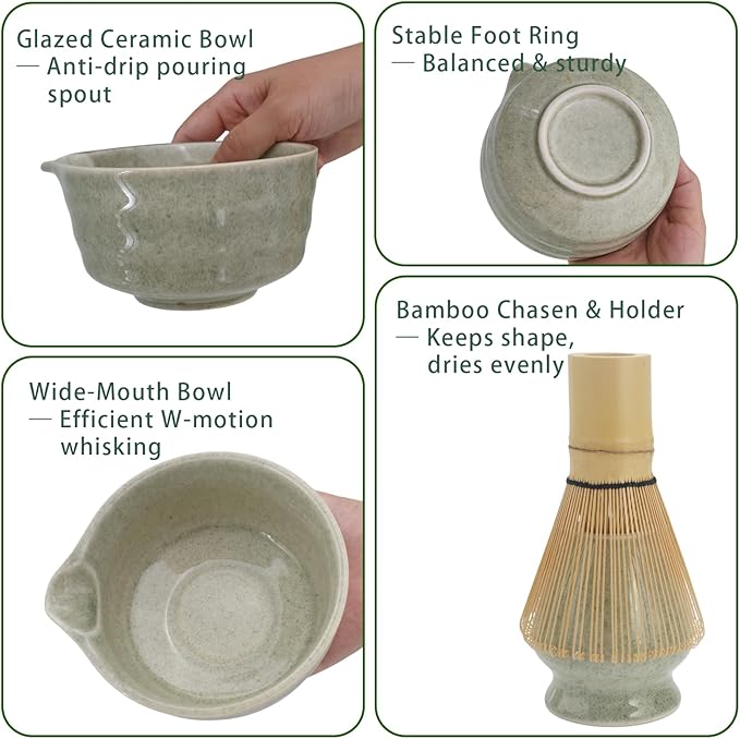Matcha Whisk Set – 10 Pcs Matcha Set Whisk and Bowl – Ceremonial Matcha Kit, Matcha Starter Kit & Accessories – Japanese Matcha Set Gift for Tea Ceremony, Matcha Green Macha kit for Matcha Lovers