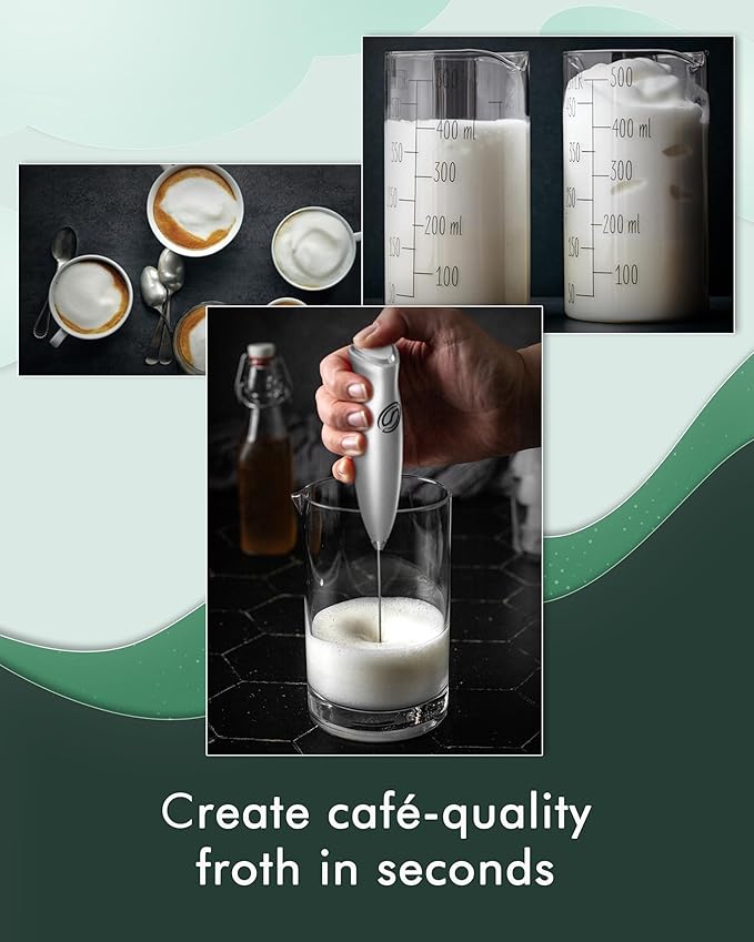Milk Frother Wand Coffee Frother Handheld Drink Mixer Handheld with 2 Whisks Electric Whisk Stirrers Electric Frother for Coffee Mixer Wand Milk Foamer-Silver