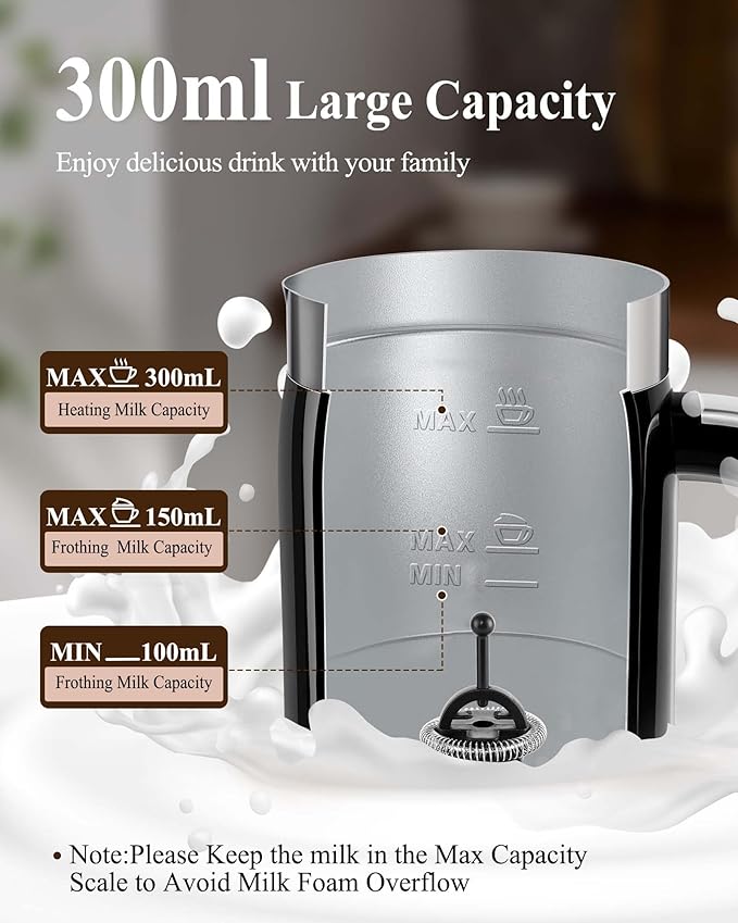 5-in-1 Milk Frother and Steamer - Upgraded Automatic Milk Steamer 11.8oz Hot & Cold Foam Maker and Milk Warmer with LED Display Touch Screen & Two Whisks for Latte,Cappuccinos,Silent Working,120Volts