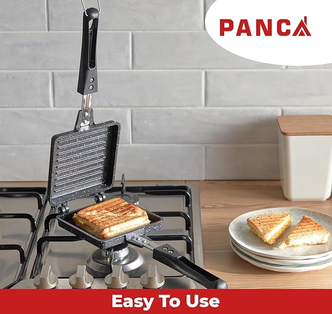 Jumbo Grill Gas Toaster Premium Big Bread Sandwich Maker, Black Aluminium with Bakelite Handles and Spatter, Gas Stove Toaster