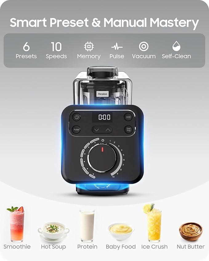 Vacuum Blender, 56oz Tritan Cup, Commercial & Household Professional Blender for Smoothies, Fresh Juice, Baby Food, Protein Shakes, with Self Clean, Dishwasher Safe, Quiet Shield
