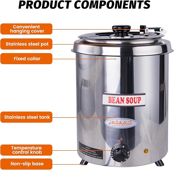6Qt Soup Warmers Commercial Soup Kettle Warmer with Hinged Lid and Detachable Stainless Steel Pot, Food Warmer for Parties, Buffet