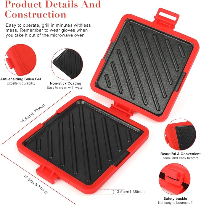 Microwave Toastie Sandwich Maker, Sandwich Maker, Panini Maker, Versatile Small Toaster, Easy to Clean and Store, Perfect for Cooking Breakfast, Grilled Cheese, Snacks(Red)