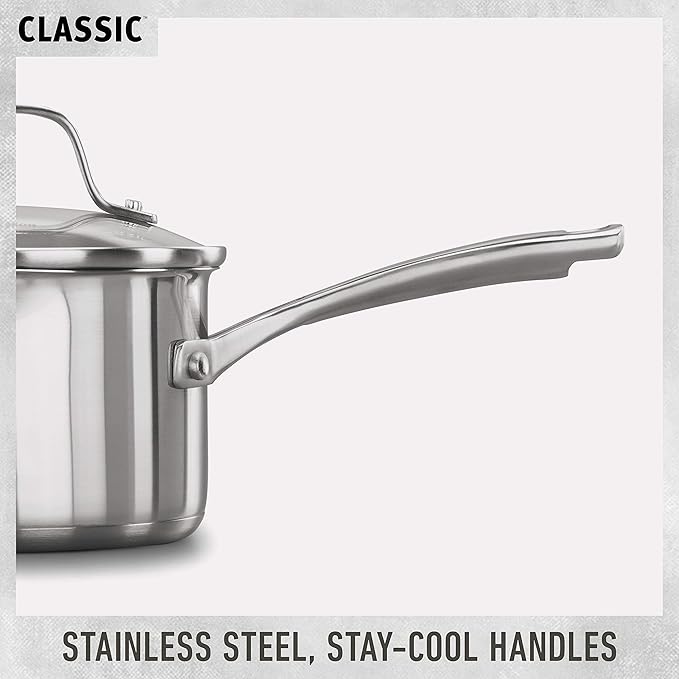 Calphalon Classic Stainless Steel Cookware Set, 10-Piece, Impact-Bonded Aluminum Base, Stay-Cool Handles