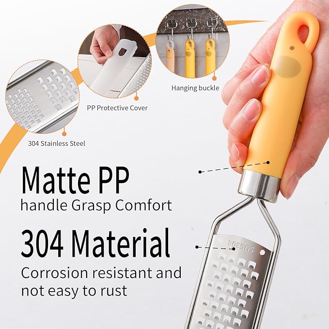 Lemon Zester Tool, Citrus Zester Grater with Handle, Heavy Duty Stainless Steel Fine & Coarse Cheese Grater for Ginger Garlic Chocolate Fruits Vegetables, with Protective Cover