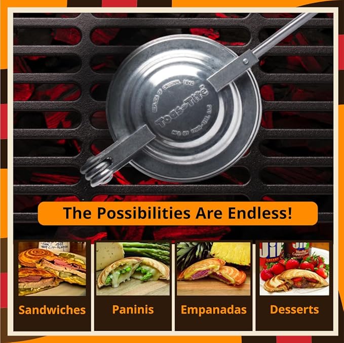 Sandwich Grill - Handheld Pie Iron, Sandwich Maker, Hand Toaster, Panini and Sandwich Press for Hand Made Hot Sandwiches and Pies - Perfect for Stovetop, Grill and Campfire