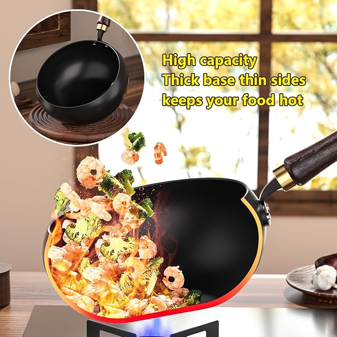 Unadulterated Iron Frying Pan, Uncoated Heats Evenly Multi-Purpose Frying Pan for Any Stovetop, Oven or Even Campfire with Tempered Glass Lid and Wooden Handle