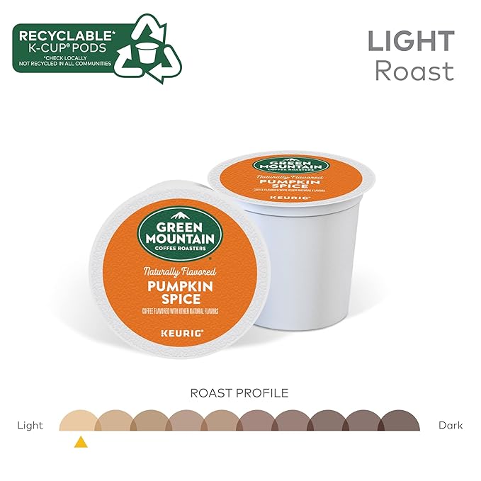 Green Mountain Coffee Roasters Seasonal Selections Pumpkin Spice, Keurig Single-Serve K-Cup Pods, Light Roast Cofee, 32 Count (Pack of 2)