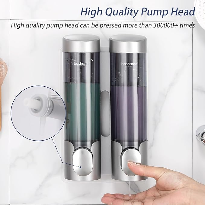 2 in 1 Shampoo and Conditioner Dispenser, 2320 ml Shower Wall Mounted Shampoo and Body Wash Dispenser for Bathroom and Hotel (2 Chamber + Silver)