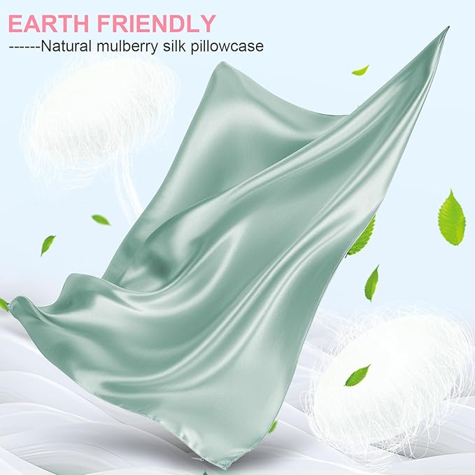 Mulberry Silk Pillow Cases Standard Size with Hidden Zipper, Ultra Smooth and Soft Breathable Cooling Silk Satin Pillowcase for Hair and Skin, Gifts for Women Men (Sage Green, 20x26 Inches, 1 Pack)