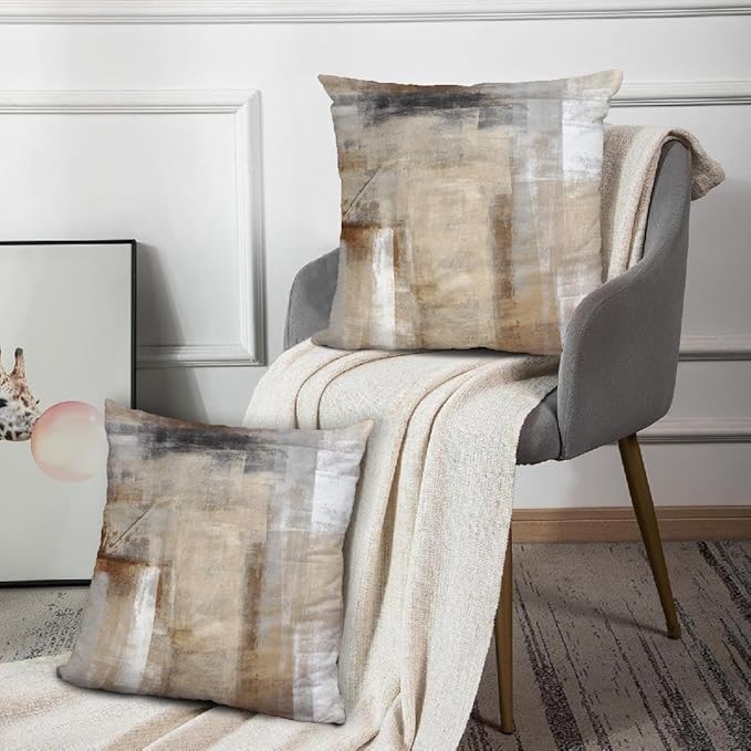 Throw Pillow Covers 20x20 Set of 2 Beige and Grey Art Throw Pillow Covers Soft Decorative Couch Pillow Covers for Home Living Room Bedroom