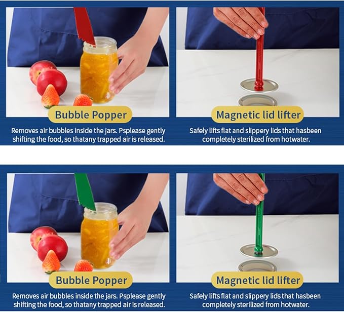 Canning Jar Lifter Tongs with Jar Lid Lifter Magnetic Lid Lifter,Canning Bubble Popper Bubble Remover and Canning Labels for Canning Supplies Starter Kit,4Pcs Canning Tools-Red