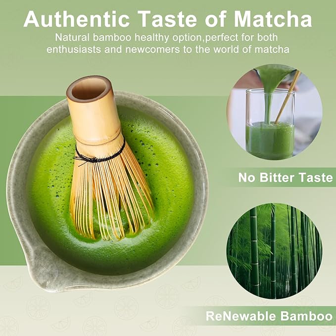 7 Pcs Matcha Whisk Set Kit, Includes Bowl, Bamboo Whisk and Holder, Bamboo Scoop, Scoop, Sifter and Tea Towel