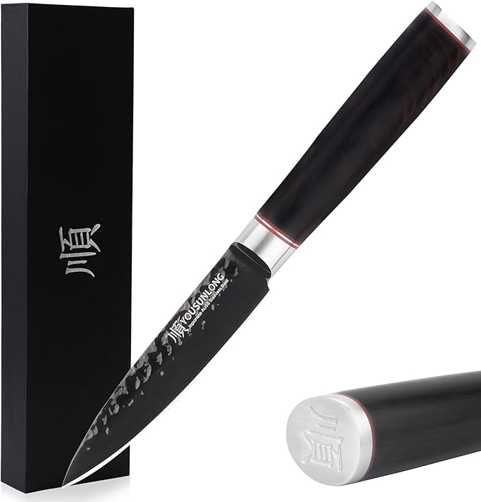 YOUSUNLONG Paring Peeling Knives - 3.5 Inch Japanese AUS8 HRC Steel Fruit & Vegetable Knife - Leadwood Handle