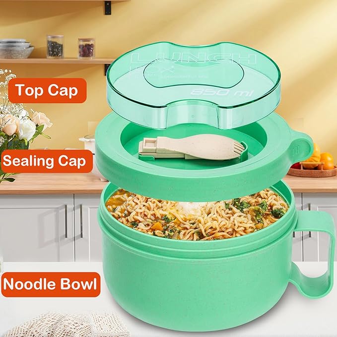Microwave Ramen Bowl with Lid and Handle for Dorm Essentials,Microwave Soup Mugs Set of 2 for Soup and Instant Noodles,Oatmeal, Gumbo, Salad, BPA Free(Green Red)