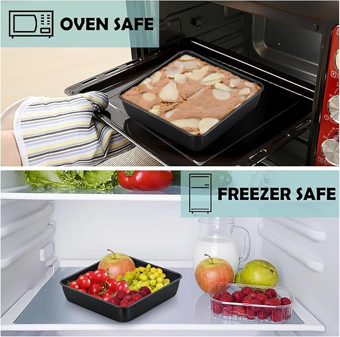 TeamFar Square Cake Pan, 6 inch Small Baking Roasting Pans with Stainless Steel Core & Nonstick Coating, for Making Cakes Brownie Lasagna, Non-toxic & Sturdy, Oven Safe & Easy to Clean – Set of 2