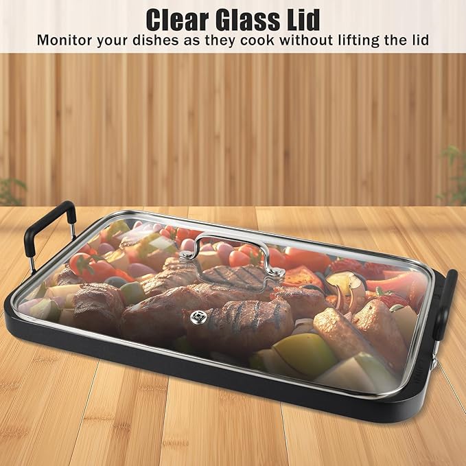 Vayepro Griddle Glass Lid for Lodge 10.62-inch x 16.14-inch Cast Iron Rectangular Reversible Grill/Griddle, Clear Pot Cover Accessories, Glass Basting, Keep Warm and Prevent Splashing