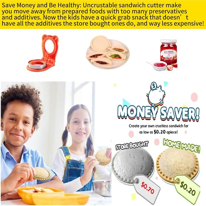 Uncrustable Sandwich Maker,Sandwiches Pocket Circle Shape 3.7Inch Sandwich Cutter and Sealer,Sandwich Cutter for Kids Breakfast and lunchboxes (Orange)
